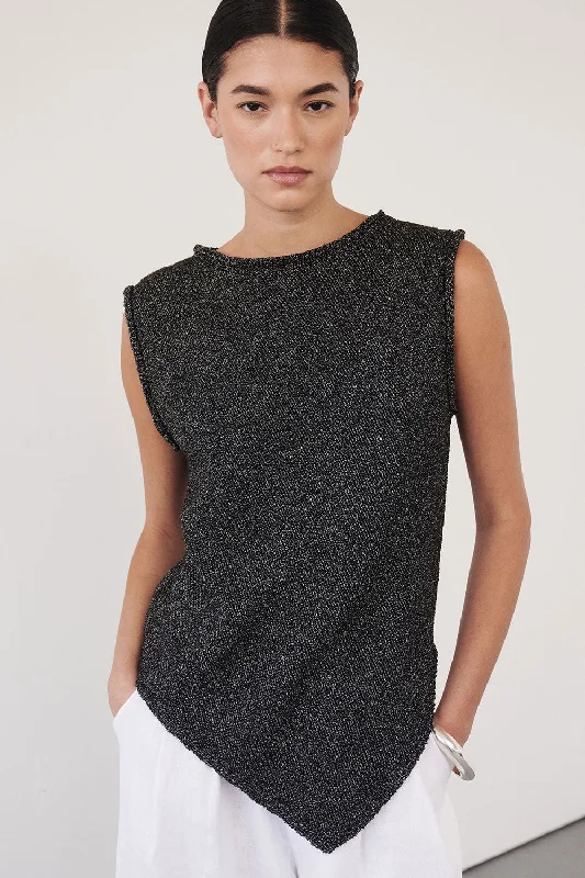 ALTHEA BLACK MARLE ASYM KNIT TOP Refined Women's Classic  Refined Women's Classic 