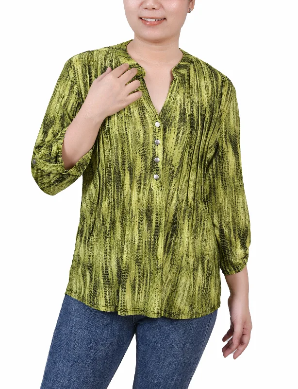 3/4 Roll Tab Sleeve Y Neck Top Modern Women's Tech Modern Women's Tech