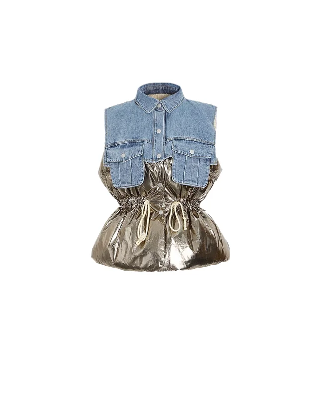 Metallic Denim Drawstring Vest Artistic Women's Avant -  Artistic Women's Avant - 