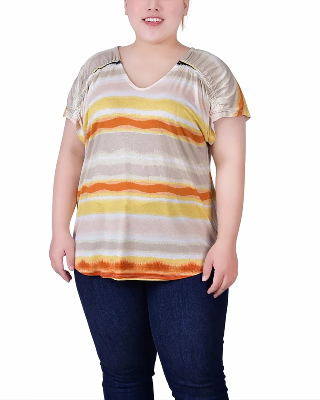 Plus Size Short Sleeve Striped V Neck Top Relaxed Women's Beachy Relaxed Women's Beachy Plus Size Short Sleeve Striped V Neck Top Relaxed Women's Beachy Relaxed Women's Beachy
