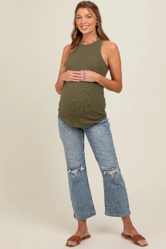 Blue Open Knee Ankle Straight Leg Maternity Jeans Trendy Women's Oversized Trendy Women's Oversized Blue Open Knee Ankle Straight Leg Maternity Jeans Trendy Women's Oversized Trendy Women's Oversized