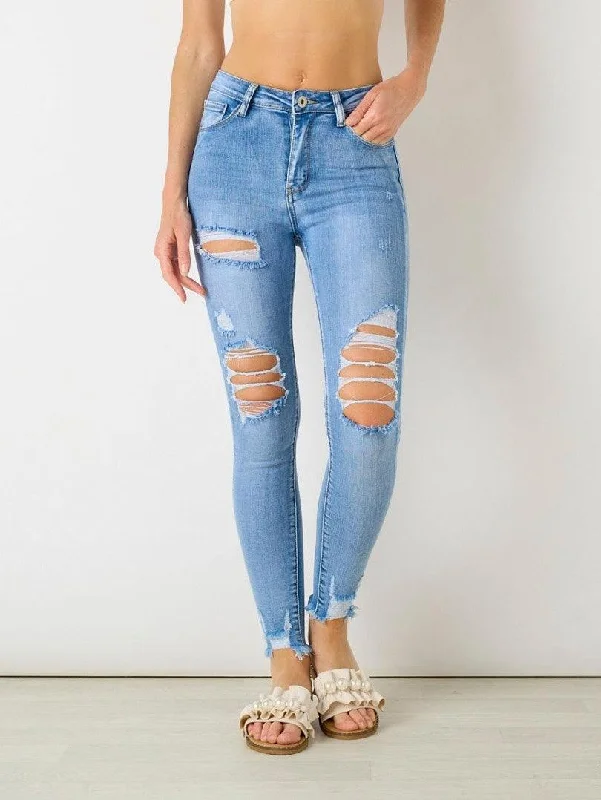 Jeans bleu 5 poches destroy push up garde garde