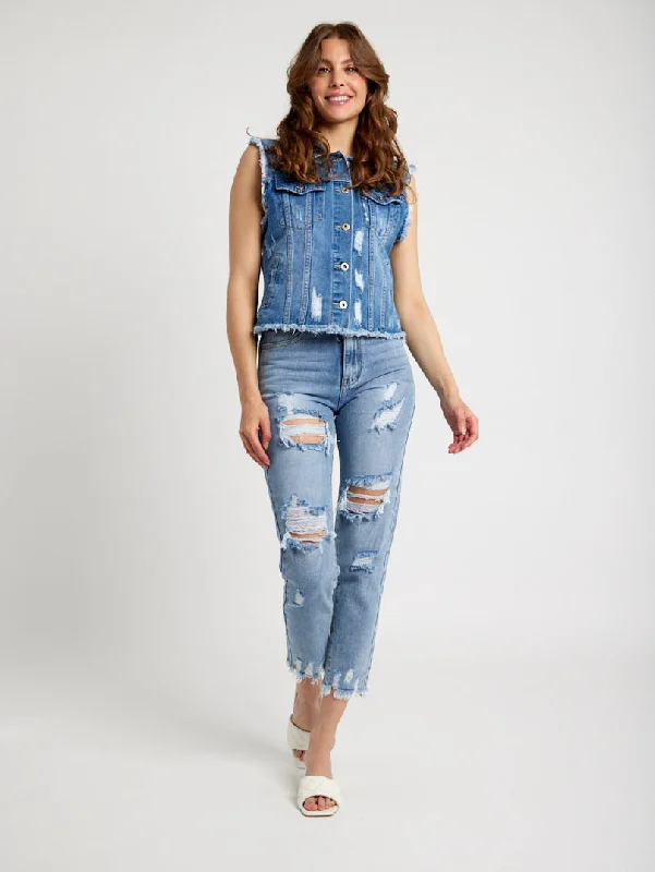 Jean boyfriend destroy ourlet effiloché Cashmere Cashmere