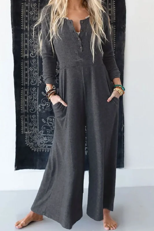 Pocketed Long Sleeve Wide Leg Jumpsuit Trendy Women's  Trendy Women's 