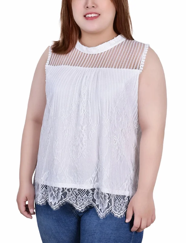 Plus Size Sleeveless Mock Neck Lace Top Sporty Women's Athleisure Sporty Women's Athleisure Plus Size Sleeveless Mock Neck Lace Top Sporty Women's Athleisure Sporty Women's Athleisure