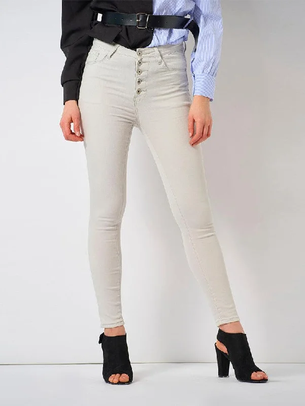 Jeans slim beige taille haute 5 boutons Refined Women's  Refined Women's 
