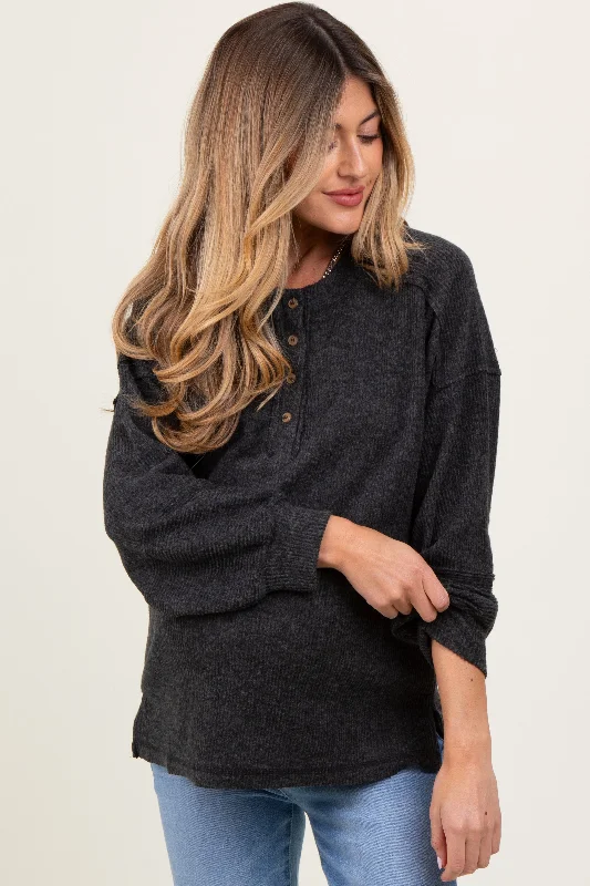 Charcoal Oversized Ribbed Knit Henley Maternity Sweater British Gentlewoman Style British Gentlewoman Style Charcoal Oversized Ribbed Knit Henley Maternity Sweater British Gentlewoman Style British Gentlewoman Style