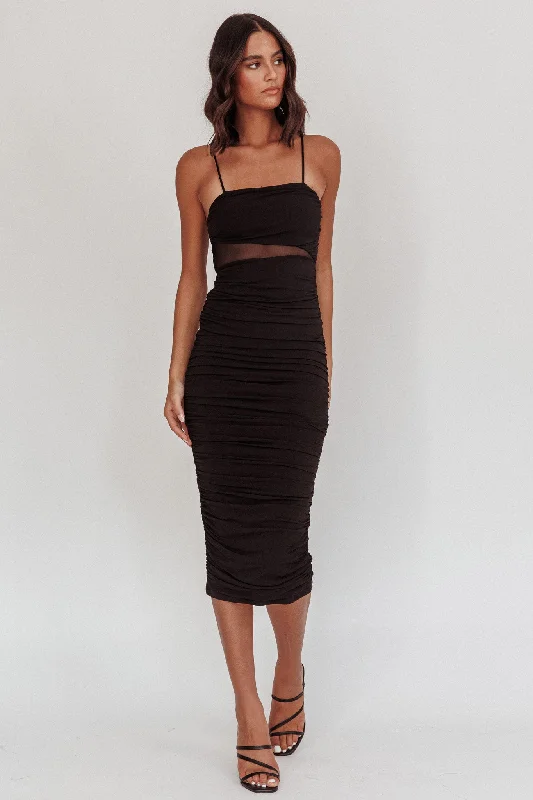 Take A Glance Sheer Waist Midi Dress Black Scandinavian Scandinavian