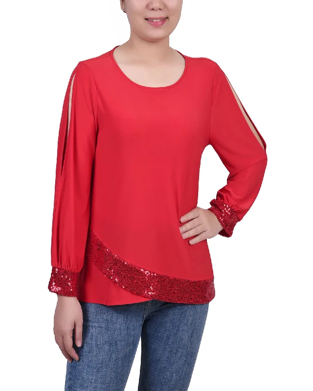 Long Sleeve Knit Top With Sequin Trim Refined Women's Hand - crafted Refined Women's Hand - crafted Long Sleeve Knit Top With Sequin Trim Refined Women's Hand - crafted Refined Women's Hand - crafted