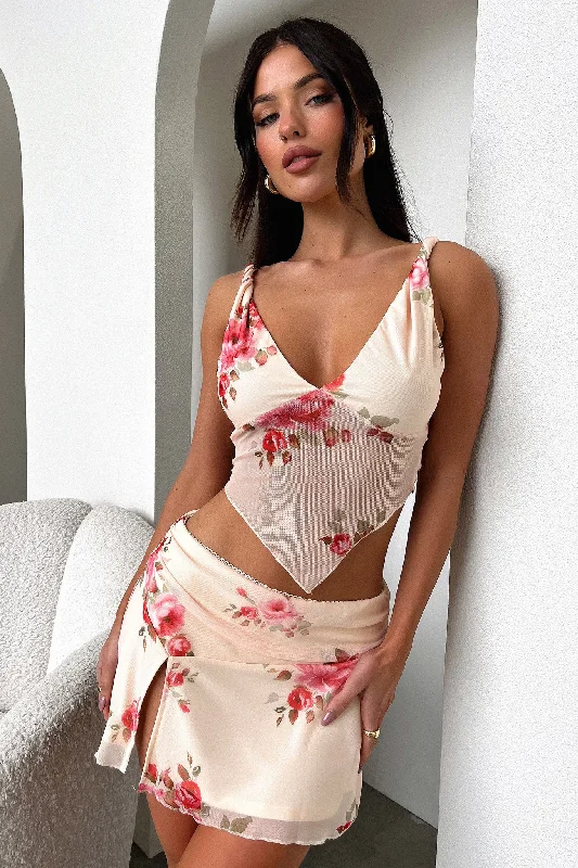 Tanaya Skirt - Pink Floral Cashmere Cashmere