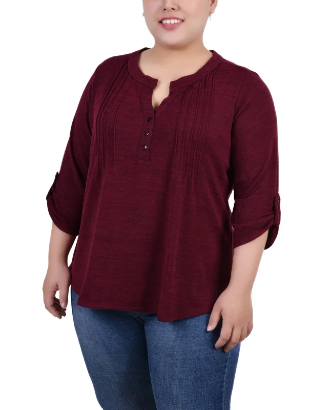 Plus Size 3/4 Roll Tab Sleeve Y Neck Top Earthy Women's Hemp - based Earthy Women's Hemp - based Plus Size 3/4 Roll Tab Sleeve Y Neck Top Earthy Women's Hemp - based Earthy Women's Hemp - based