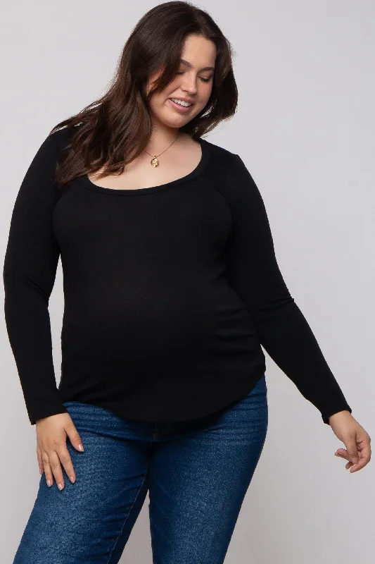 Black Basic Long Sleeve Plus Maternity Top Street Street