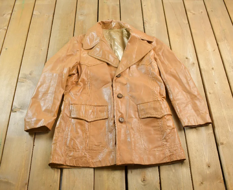 Vintage 1970s William Barry Leather Blazer Jacket Geometric Geometric