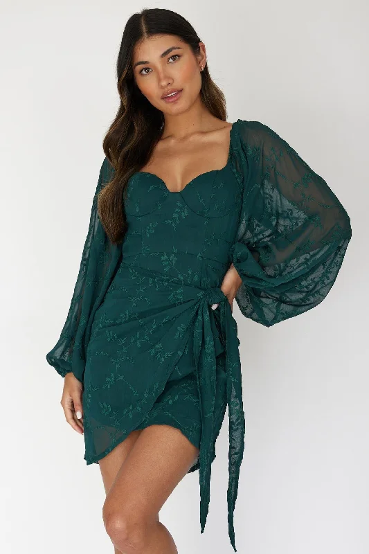 Aphrodite Long Sleeve Embroidered Dress Forest Green Adventure Adventure