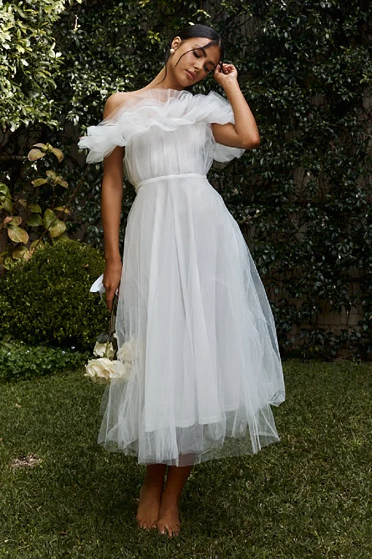 May Rose Off-Shoulder Tulle Midi Dress Off White Scandinavian Scandinavian