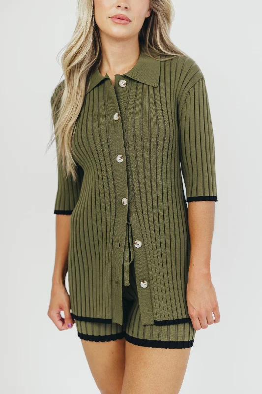 Brooke Ribbed Knit Top and Short Set in Green - Nursing Friendly Bold Women's Statement Bold Women's Statement