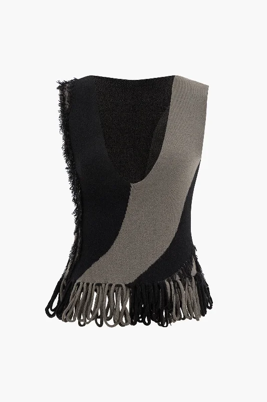 Contrast Fringe Sweater Tank Top Dynamic Women's Moto Dynamic Women's Moto
