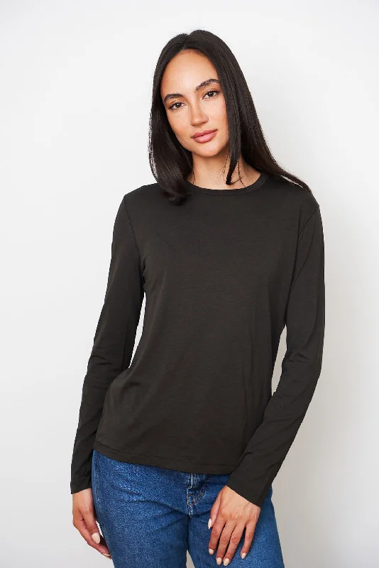 Lyocell Cotton Long Sleeve Semi Relaxed Crewneck in Coffee Bold Women's Statement Bold Women's Statement Lyocell Cotton Long Sleeve Semi Relaxed Crewneck in Coffee Bold Women's Statement Bold Women's Statement