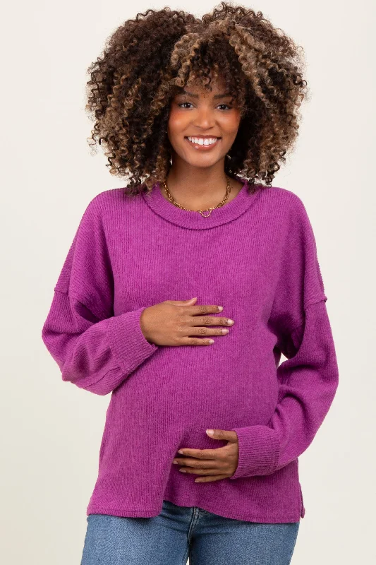 Plum Brushed Ribbed Knit Maternity Pullover Youthful Women's Pop Youthful Women's Pop Plum Brushed Ribbed Knit Maternity Pullover Youthful Women's Pop Youthful Women's Pop