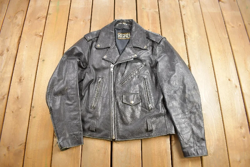 Vintage 1990s Open Road Leather Biker Jacket Size 40 Feminine Women's Style  Feminine Women's Style 
