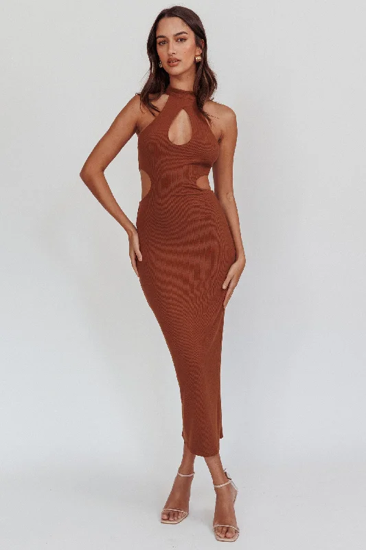 Estella Keyhole Ribbed Midi Dress Brown Relaxed Women's Beachy Relaxed Women's Beachy Estella Keyhole Ribbed Midi Dress Brown Relaxed Women's Beachy Relaxed Women's Beachy