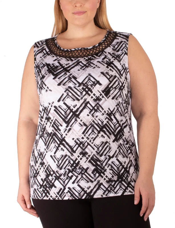 Plus Size Sleeveless Top With Crochet Neckline Elegant Women's  Elegant Women's 