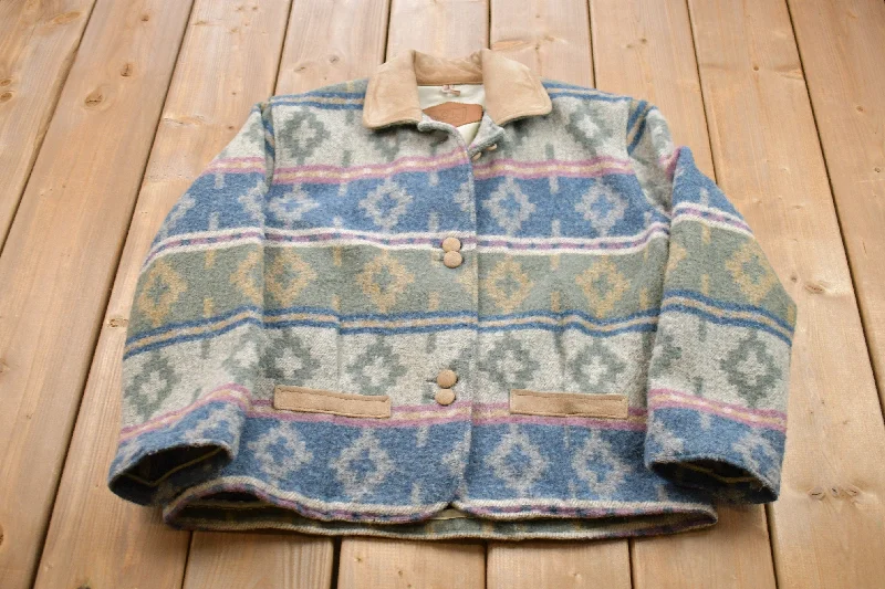 Vintage 1990s Woolrich Aztec All Over Print 100% Wool Jacket Geometric Geometric