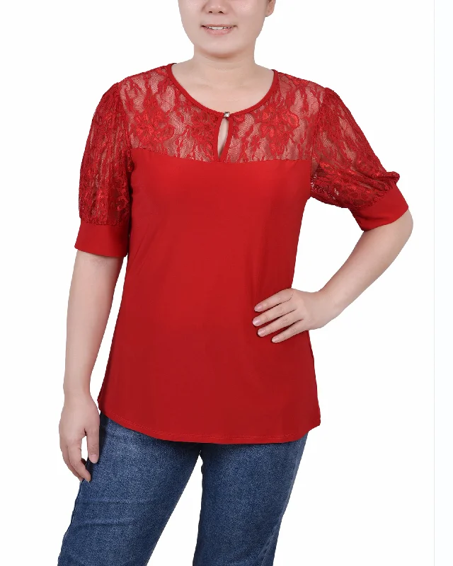 Petite Short Puff Sleeve Top With Lace Sleeves And Yoke Youthful Women's Anime - inspired Youthful Women's Anime - inspired Petite Short Puff Sleeve Top With Lace Sleeves And Yoke Youthful Women's Anime - inspired Youthful Women's Anime - inspired