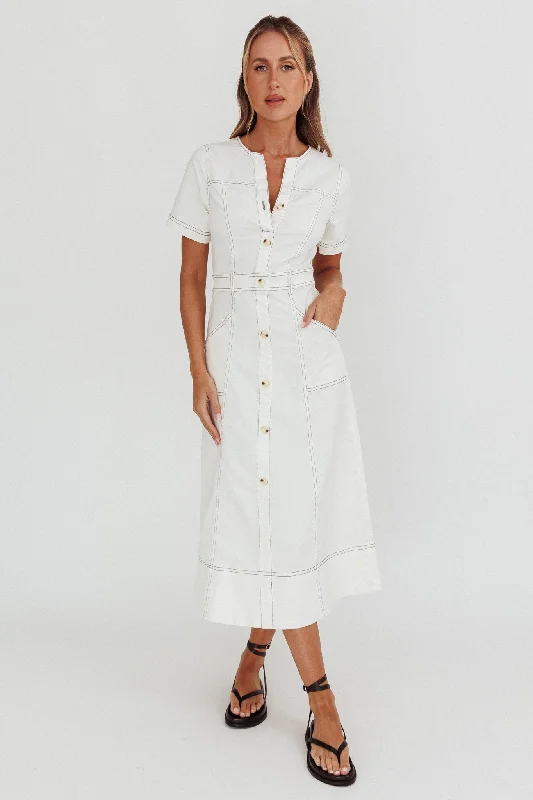 Aspen Love Front Pocket Midi Dress White Artistic Women's Avant -  Artistic Women's Avant - 