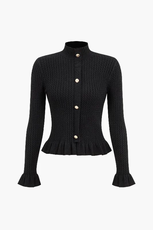 Ribbed Knit Button-Up Peplum Sweater Feminine Women's Style  Feminine Women's Style 