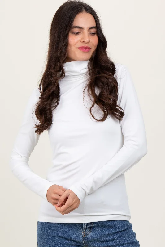 White Brushed Knit Basic Turtleneck Top Tough Women's Military - inspired Tough Women's Military - inspired White Brushed Knit Basic Turtleneck Top Tough Women's Military - inspired Tough Women's Military - inspired