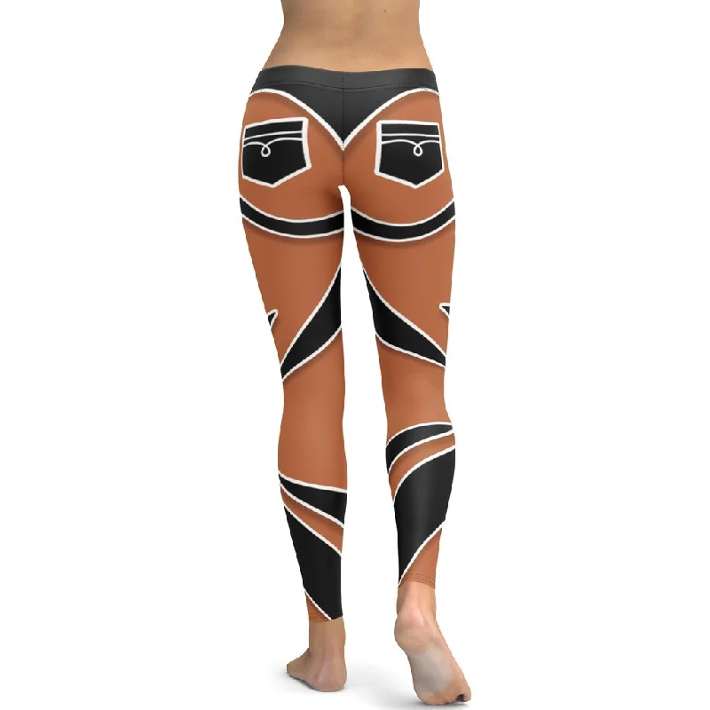 Bold Cut Outs Medium Brown Leggings Elegant Women's Formal  Elegant Women's Formal 