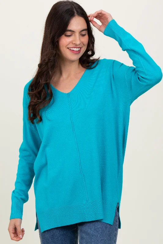 Jade Front Seam V-Neck Side Slit Sweater Unique Women's Upcycled Unique Women's Upcycled Jade Front Seam V-Neck Side Slit Sweater Unique Women's Upcycled Unique Women's Upcycled
