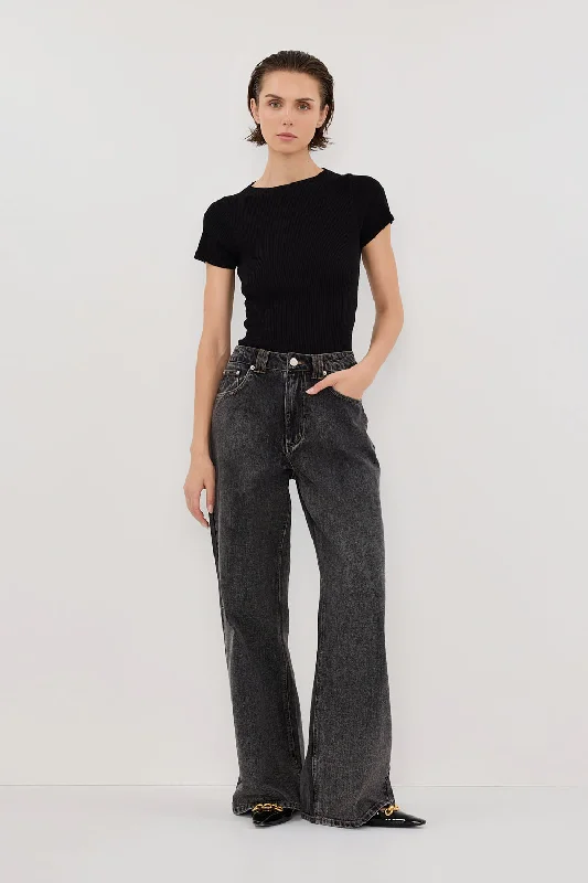 MAX BLACK BOAT NECK KNIT TOP French French