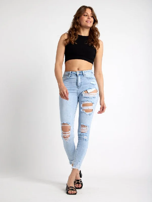 Jeans slim déchiré à ourlet effiloché Trendy Women's Oversized Trendy Women's Oversized
