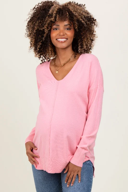 Peach Front Seam V-Neck Side Slit Maternity Sweater Cool Women's Skate Cool Women's Skate Peach Front Seam V-Neck Side Slit Maternity Sweater Cool Women's Skate Cool Women's Skate