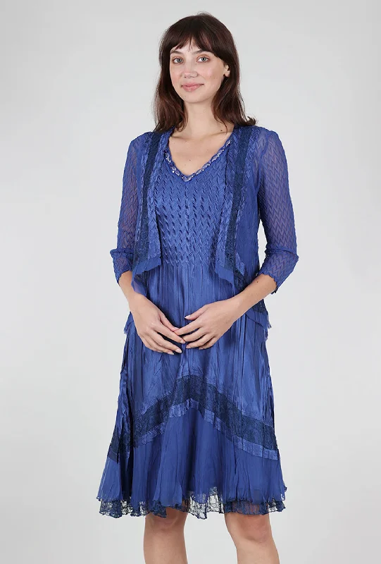 Beaded Neck Combo Dress, Navy Sustainable Organic Sustainable Organic