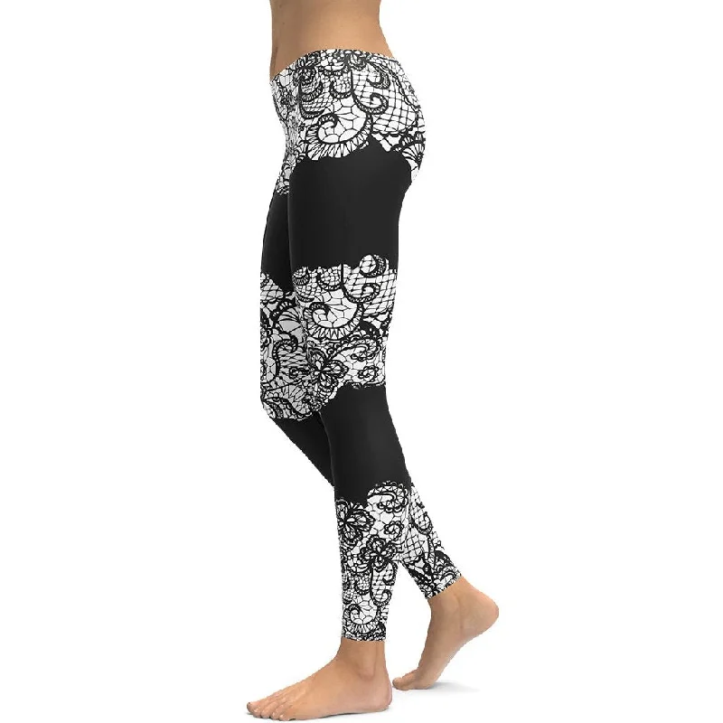 Lace Cut Out Leggings Monochromatic Office Style Monochromatic Office Style