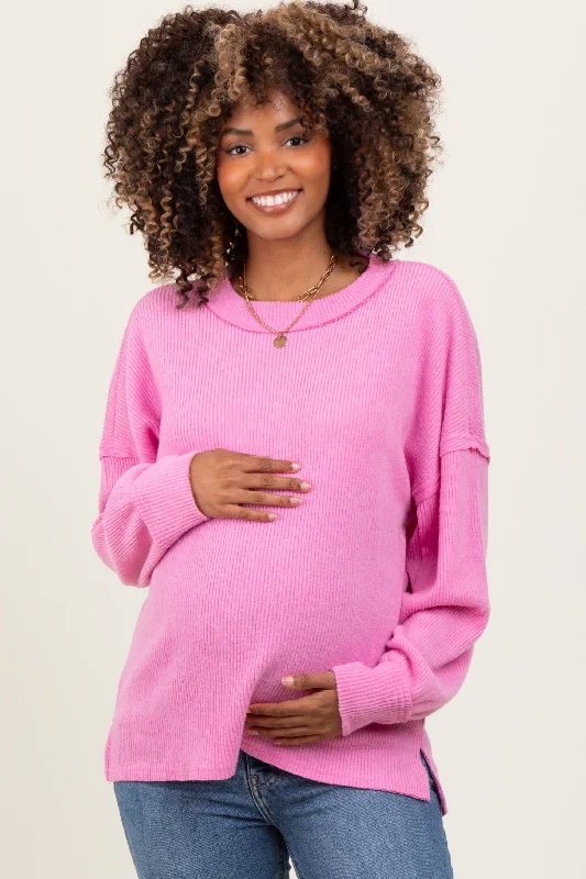 Pink Brushed Ribbed Knit Maternity Pullover Australian Beach Australian Beach