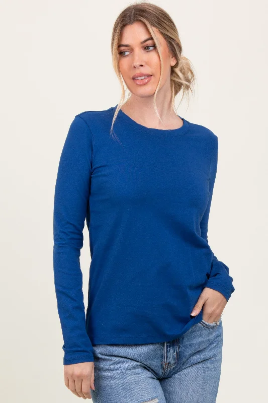 Light Navy Basic Crew Neck Long Sleeve Top Feminine Women's Style Feminine Women's Style Light Navy Basic Crew Neck Long Sleeve Top Feminine Women's Style Feminine Women's Style