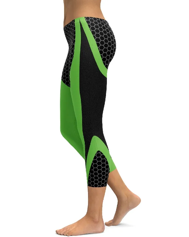 Green Honeycomb Carbon Capris Edgy Women's Punk Edgy Women's Punk