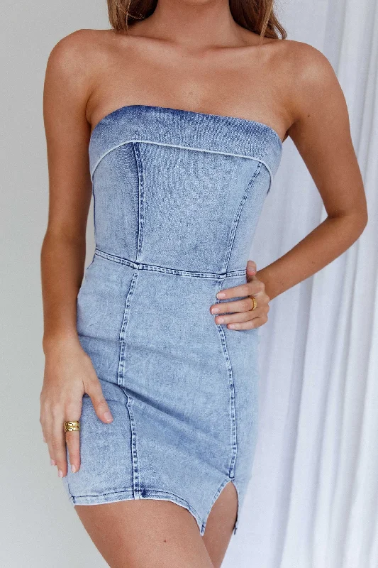 Press Play Strapless Mini Dress Denim Blue Traditional Women's  Traditional Women's 