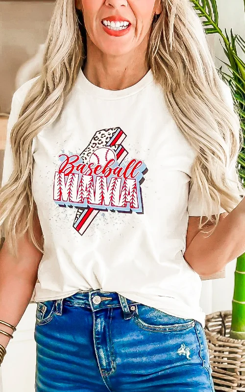 Cream Leopard Lightning Baseball Mama Graphic T-shirt European European