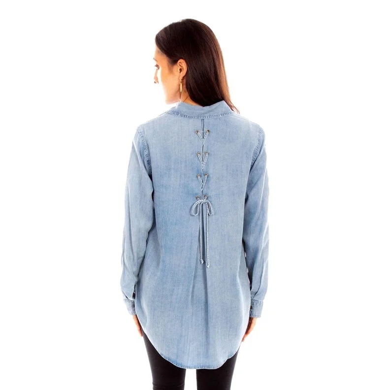 Scully Western Shirt Womens 3/4 Sleeve Lace Up Back Blue F0_HC844 Dynamic Women's Moto Scully Western Shirt Womens 3/4 Sleeve Lace Up Back Blue F0_HC844 Dynamic Women's Moto
