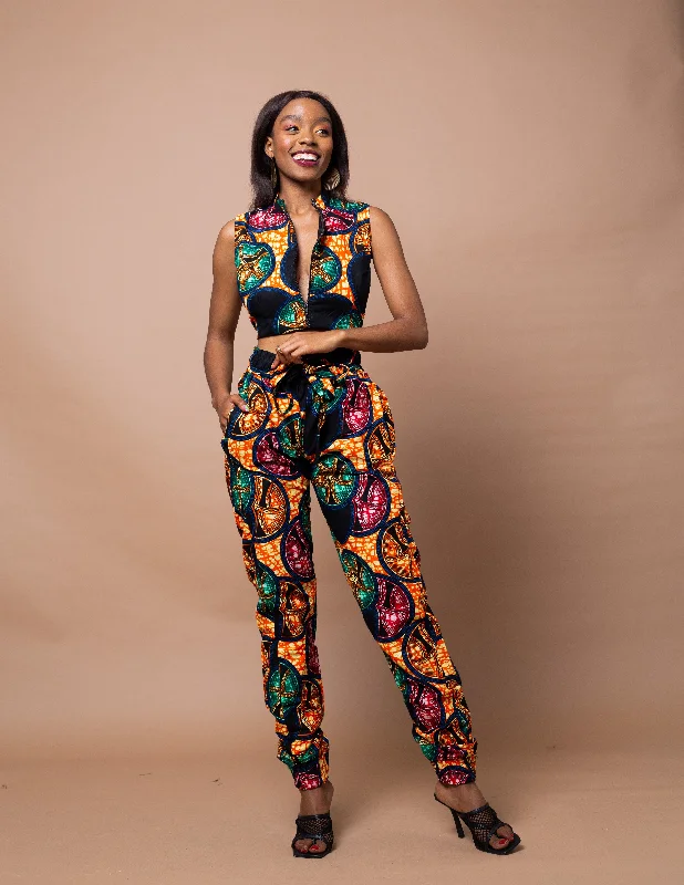 Aladi Ankara Crop Top | Yellow and Blue African Print Sleek Women's Metallic