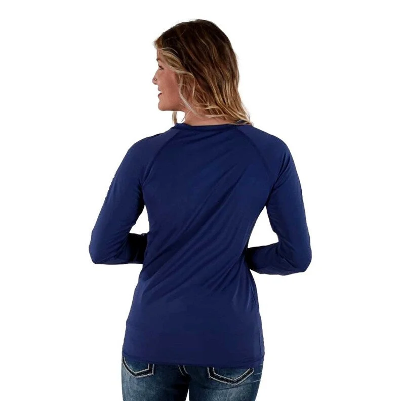 Cowgirl Tuff Western Shirt Womens L/S Baseball Tee Indigo 100569 Feminine Women's Style 