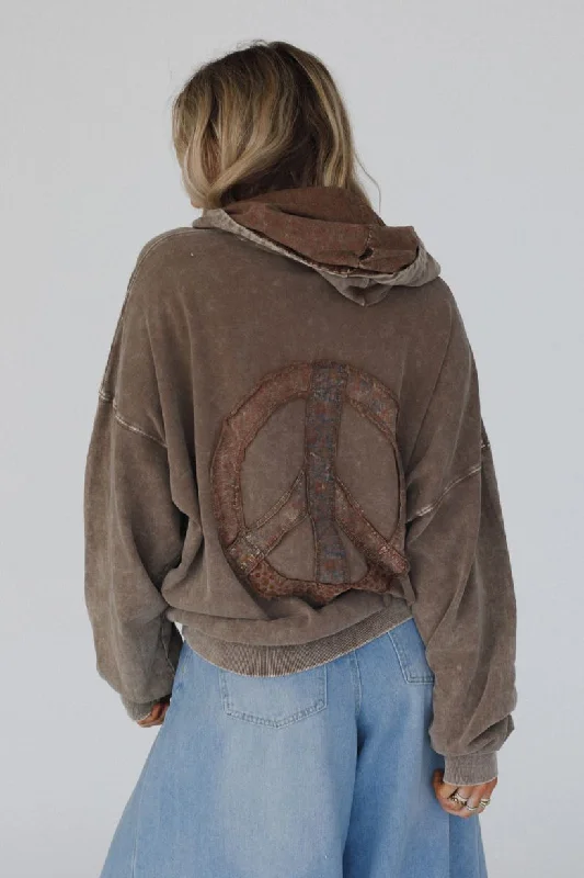 Janelle Peace Patch Sweatshirt Top - Coffee Confident Women's High - fashion