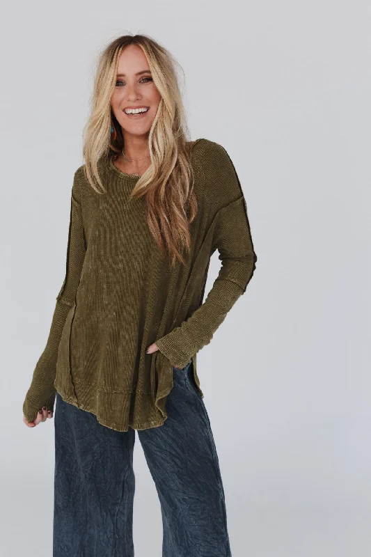 Cant Miss Thermal Knit Top - Olive Classic Women's Pin - striped Classic Women's Pin - striped