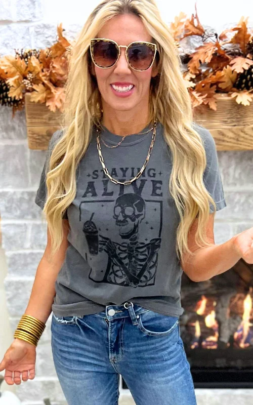 Staying Alive Graphic T-Shirt** - Final Sale Laid - back Women's Style Laid - back Women's Style Staying Alive Graphic T-Shirt** - Final Sale Laid - back Women's Style Laid - back Women's Style