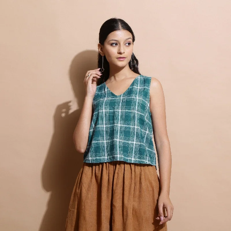 Bottle Green Cotton V-Neck Sleeveless Top British Gentlewoman Style